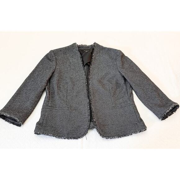 Ann Taylor Fringed Hem Open Tweed Blazer NWOT SZ12 - Picture 3 of 7